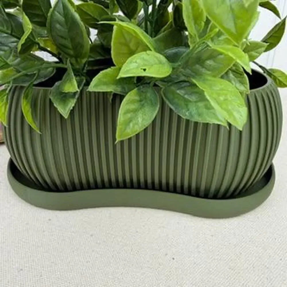 Terra Planter, Indoor Planter with Drainage Tray, Tabletop Planter, Ridged